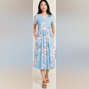 DB Moon Floral Short-Sleeve Light Blue Midi Dress Size Small